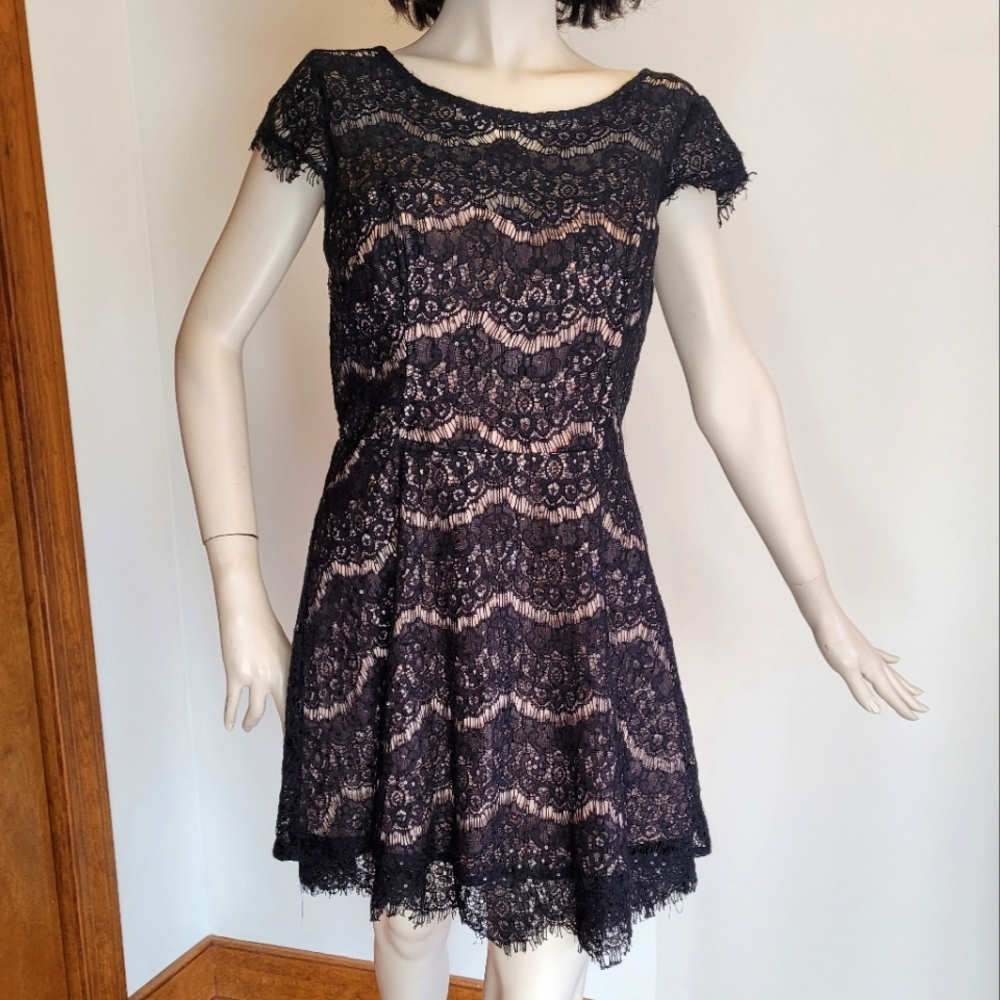 Black Lace and Sequin Cocktail Dress, Size Small